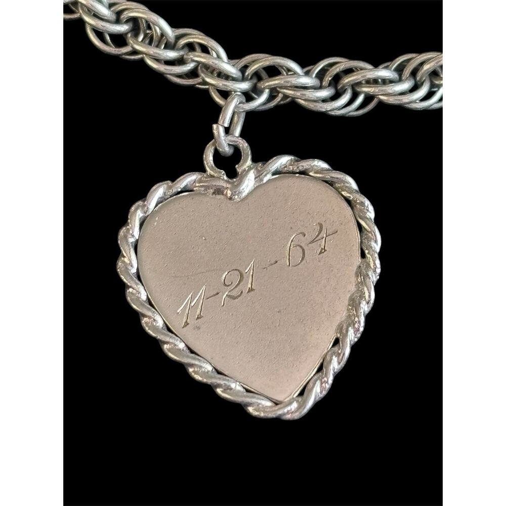 Vtg Sterling Silver 5mm Solid Rope Bracelet With 4 Charms 925 20.24g 6.75” - Picture 5 of 9
